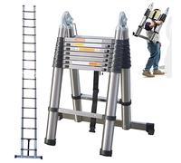 Step Ladder Multi-Purpose Telescoping Extension Ladder 5m (2.5m+2.5m) Stainless Steel Folding Ladder Roof Climb Ladder A-Frame Extendable Ladder with Stabiliser Bar, 330lbs Max Load EN131 Certificated