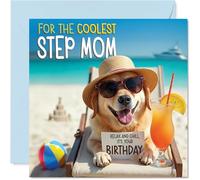 Step Mom Birthday Card - Chill Beach Dog - Happy Birthday Card for Step Mom from Son Daughter, 145mm Chill Beach Dog Bday Greeting Cards