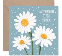 Step Mom Birthday Card - Daisies - Happy Birthday Card for Step Mom from Son Daughter, 145mm Mothers Day Greeting Cards