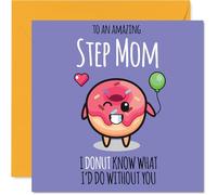 Step Mom Birthday Card - Donut What I'd Do - Happy Birthday Card for Step Mom from Son Daughter, 145mm cute donut Bday Greeting Cards