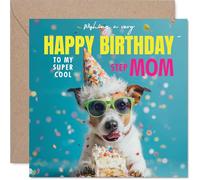 Step Mom Birthday Card - Pawsome Cake - Happy Birthday Card for Step Mom from Son Daughter, 145mm cool dog Bday Greeting Cards