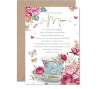 Step Mom Birthday Card - Sweet Verses - Happy Birthday Card for Step Mom from Son Daughter, A5 elegant floral teacup design Bday Greeting Cards