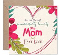 Step Mom Birthday Card - The Most Wonderfully Lovely - Happy Birthday Card for Step Mom from Son Daughter, 145mm Colourful Floral Design Bday Greeting Cards