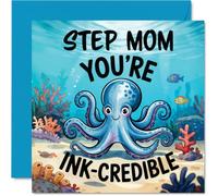 Step Mom Birthday Card - Youre Ink Credible - Happy Birthday Card for Step Mom from Son Daughter, 145mm Underwater Sea Life Illustration Bday Greeting Cards