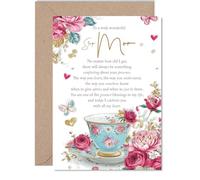 Step Mom Mother's Day Card - Sweet Verses - Happy Birthday Card for Step Mom from Son Daughter, 5x7 Inch Elegant Floral Teacup Birthday Greeting Cards