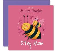 Step Mom Birthday Card - Un-bee-lievable - Happy Birthday Card for Step Mom from Son Daughter, 145mm Un-bee-lievable Bday Greeting Cards