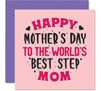 Step Mom Mothers Day Card - World's Best Step Mom - Novelty Happy Mother's Day Card Gifts from Step-Son Daughter, 145mm Mom's Greeting Cards for Mama Mum Mam Mammy Mommy