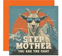 Step Mother Birthday Card - You Are The Goat - Happy Birthday Card for Step Mother from Son Daughter, 145mm Funny Animal Bday Greeting Cards