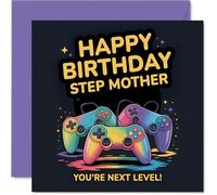Step Mother Birthday Card - Youre Next Level - Happy Birthday Card for Step Mother from Son Daughter, 145mm video game controller design Bday Greeting Cards
