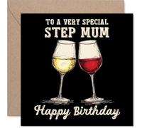 Step Mum Birthday Card - Bday Wine - Happy Birthday Card for Step Mum from Son Daughter, 145mm Wine Greeting Cards