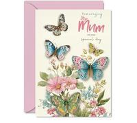 Step Mum Birthday Card - Beautiful Butterflies - Happy Birthday Card for Step Mum from Son Daughter, A5 Elegant Pastel Butterfly Mother's Day Greeting Cards