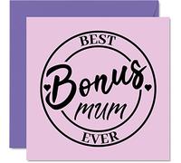 Step Mum Mothers Day Card - Best Bonus Mum Ever - Funny Novelty Happy Birthday Card from Step-Daughter Son, 145mm Mother's Day Greeting Cards for Step Mom Mummy Mama Mam Mammy Mommy