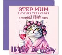Step Mum Birthday Card, Curler Cat