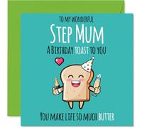 Step Mum Birthday Card - Cute Toast - Happy Birthday Card for Step Mum from Son Daughter, 145mm Mothers Day Greeting Cards