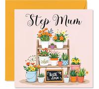 Step Mum Mother's Day Card - Flowers With Love - Happy Birthday Card for Step Mum from Son Daughter, 145mm Floral Birthday Greeting Cards
