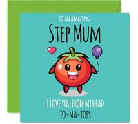 Step Mum Birthday Card - From My Head TO-MA-TOES - Happy Birthday Card for Step Mum from Son Daughter, 145mm cute tomato Bday Greeting Cards