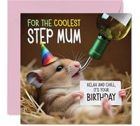 Step Mum Birthday Card - Ham-somely - Happy Birthday Card for Step Mum from Son Daughter, 145mm Hamster Bday Greeting Cards