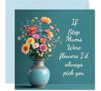 Step Mum Birthday Card - Id Always Pick You - Happy Birthday Card for Step Mum from Son Daughter, 145mm Beautiful Floral Vase Illustration Bday Greeting Cards