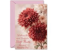 Step Mum Birthday Card, Red Chrysanthemums