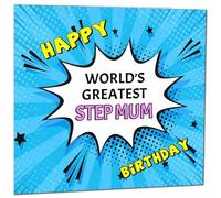 Step Mum Birthday Card - World's Greatest - Comic Book Pop Art Style Birthday Card for Step Mum