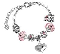 Step Mum Womens Sparkly Pink Adjustable Birthday Charm Bracelet with Gift Box Birthday Gifts for Her Step Mum Gifts