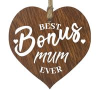 Step Mum Wooden Heart Plaque from Daughter Son, Best Bonus Mum
