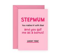 Step Mum's Birthday Card - Funny Mother's Day Card For Step Mummy, Mama, Ma, Her, from Son or Daughter - Hilarious Birthday Card Gift For Women, Family - Comes With Fun Stickers