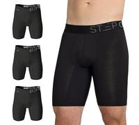 STEP ONE 3-Pack Boxer Briefs Sport. Longer Length Mens Boxers Shorts with 3D Pouch, Anti Chafing Underwear Mens, Breathable Bamboo, All-Day Comfort for Sports & Fitness Black Large