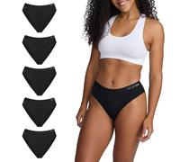 STEP ONE Bikini Brief Womens Underwear Multipack, 5 Pairs, Underwear for Sensitive Skin, Moisture-Wicking Womens Bikini Briefs. Fabric Made from bamboo viscose Black 2XS