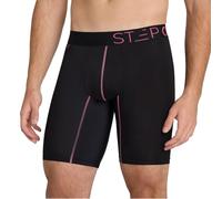 STEP ONE Boxer Brief Sport. Longer Length Mens Boxers Shorts with 3D Pouch, Anti Chafing Underwear Mens, Breathable Bamboo, All-Day Comfort for Sports & Fitness Black and Pink L