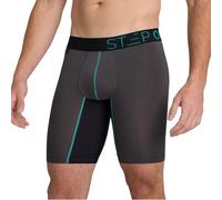 STEP ONE Boxer Brief Sport. Longer Length Mens Boxers Shorts with 3D Pouch, Anti Chafing Underwear Mens, Breathable Bamboo, All-Day Comfort for Sports & Fitness Grey and Teal 2XL