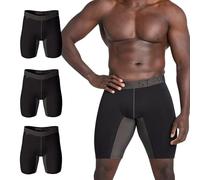 STEP ONE Boxer Brief Sport. Longer Length Mens Boxers Shorts with 3D Pouch, Anti Chafing Underwear Mens, Breathable Bamboo, All-Day Comfort for Sports & Fitness Black and Charcoal X 3 3XL