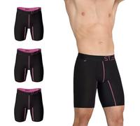 STEP ONE Boxer Brief Sport. Longer Length Mens Boxers Shorts with 3D Pouch, Anti Chafing Underwear Mens, Breathable Bamboo, All-Day Comfort for Sports & Fitness Black and Pink X 3 L