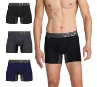 STEP ONE Mens Underwear Trunk Briefs, 3 Pairs, Underwear for Men, Moisture Wicking, 3D Pouch + No Ride Up Trunk Briefs Made from Organic Bamboo Black/Grey Charcoal Navy S