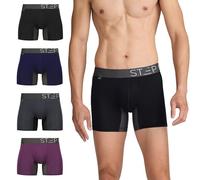 STEP ONE Mens Underwear Trunk Briefs, 4 Pairs, Underwear for Men, Moisture Wicking, 3D Pouch + No Ride Up Trunk Briefs Made from Organic Bamboo Purple Navy Charcoal Black S