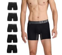 STEP ONE Mens Underwear Trunk Briefs, 5 Pairs, Underwear for Men, Moisture Wicking, 3D Pouch + No Ride Up Trunk Briefs Made from Organic Bamboo 3 Black/Grey 2 Black S