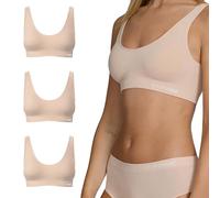 STEP ONE Smoothfit Bra. 3 Pack. Ultra-Soft Women's Everyday Bra, Lifts & Supports and Feels Invisible on, Breathable Bamboo Moisture Wicking with Removable Cups Nude Sand Small