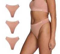 STEP ONE SmoothFit Seamless Thong for Women, 3 Pack, Ultra-Soft, Breathable Bamboo Moisture Wicking Underwear Women, No VPL, Hypoallergenic, Everyday Comfort Thong Nude Blush XL