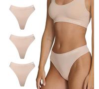 STEP ONE SmoothFit Seamless Thong for Women, 3 Pack, Ultra-Soft, Breathable Bamboo Moisture Wicking Underwear Women, No VPL, Hypoallergenic, Everyday Comfort Thong Nude Sand X-Large
