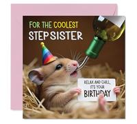 Step Sister Birthday Card - Ham-somely - Happy Birthday Card for Step Sister from Brother Sibling, 145mm Hamster Bday Greeting Cards