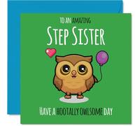 Step Sister Birthday Card - Hootally Owlsome - Happy Birthday Card for Step Sister from Brother Sibling, 145mm cute owl Bday Greeting Cards