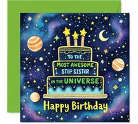 Step Sister Birthday Card - Most Awesome in the Universe - Happy Birthday Card for Step Sister from Brother Sibling, 145mm Most Awesome in the Universe Bday Greeting Cards