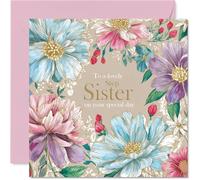 Step Sister Birthday Card - Special Greetings - Happy Birthday Card for Step Sister from Brother Sibling, 145mm floral design Mother's Day Greeting Cards