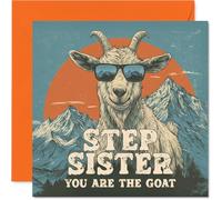 Step Sister Birthday Card - You Are The Goat - Happy Birthday Card for Step Sister from Brother Sibling, 145mm Funny Animal Bday Greeting Cards