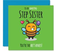 Step Sister Birthday Card - Youre The Bees Knees! - Happy Birthday Card for Step Sister from Brother Sibling, 145mm cute bee Bday Greeting Cards
