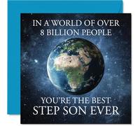 Step Son Birthday Card - In a World of Over 8 Billion - Happy Birthday Card for Step Son from Dad Mum, 145mm Bday Greeting Cards
