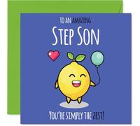Step Son Birthday Card - Simply The Zest - Happy Birthday Card for Step Son from Dad Mum, 145mm cute lemon Bday Greeting Cards
