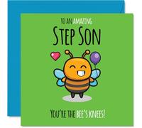 Step Son Birthday Card - Youre The Bees Knees! - Happy Birthday Card for Step Son from Dad Mum, 145mm cute bee Bday Greeting Cards