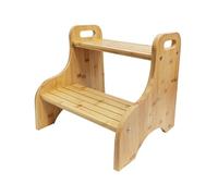 Step Stool for Kids with 2 Steps, Bamboo Step Stool with Non-Slip Pads and Portable Handles, 80 kg Capacity, for Bathroom, Kitchen, Nursery and Toilet Potty Training