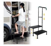 Step Stool with Handle Adjustable 2 Step Platform SUV Car Camper Steps for Travel Trailers Truck Mobile Home Entry Ladders with Handrail Metal Stepping Stool Outdoor Foot Step (50cm)